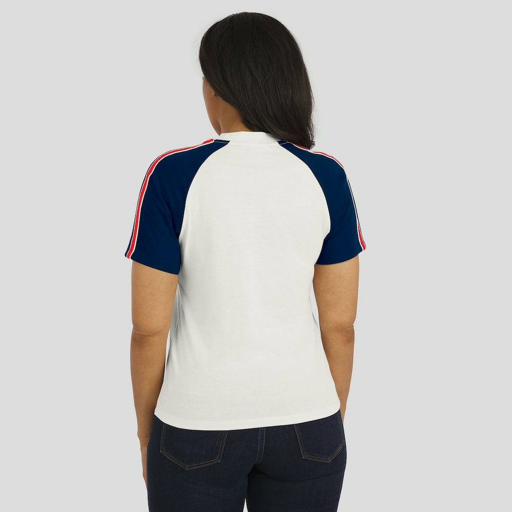 New England Patriots WEAR by Erin Andrews Women's Sleeve Stripe Distressed Raglan T-Shirt - White sale