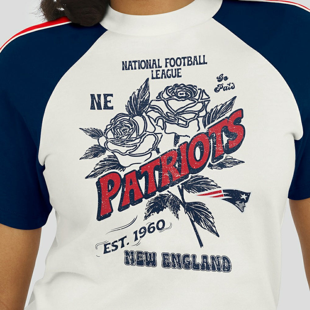 New England Patriots WEAR by Erin Andrews Women's Sleeve Stripe Distressed Raglan T-Shirt - White sale