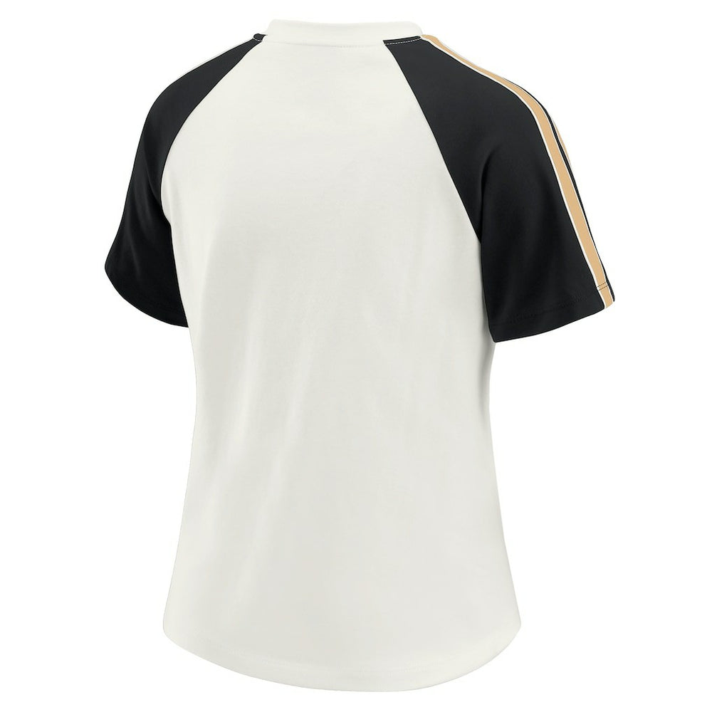 New Orleans Saints WEAR by Erin Andrews Women's Sleeve Stripe Distressed Raglan T-Shirt - White cheap