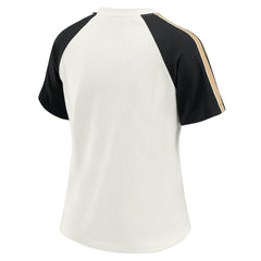 New Orleans Saints WEAR by Erin Andrews Women's Sleeve Stripe Distressed Raglan T-Shirt - White cheap