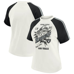 Las Vegas Raiders WEAR by Erin Andrews Women's Sleeve Stripe Distressed Raglan T-Shirt - White discount