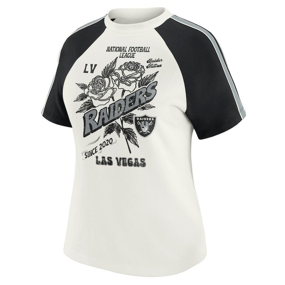 Las Vegas Raiders WEAR by Erin Andrews Women's Sleeve Stripe Distressed Raglan T-Shirt - White discount
