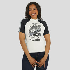 Las Vegas Raiders WEAR by Erin Andrews Women's Sleeve Stripe Distressed Raglan T-Shirt - White discount