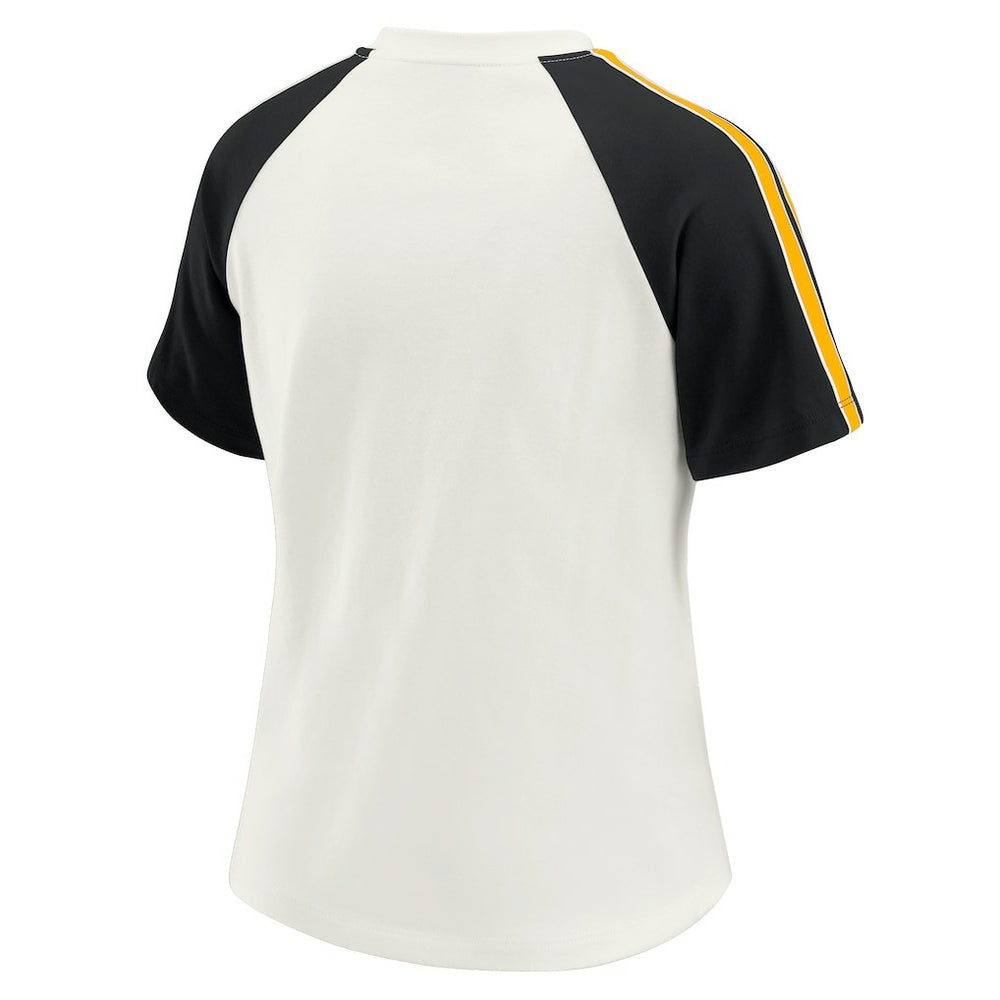 Pittsburgh Steelers WEAR by Erin Andrews Women's Sleeve Stripe Distressed Raglan T-Shirt - White for sale