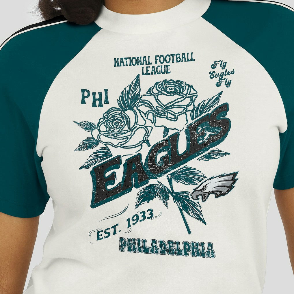 Philadelphia Eagles WEAR by Erin Andrews Women's Sleeve Stripe Distressed Raglan T-Shirt - White outlet