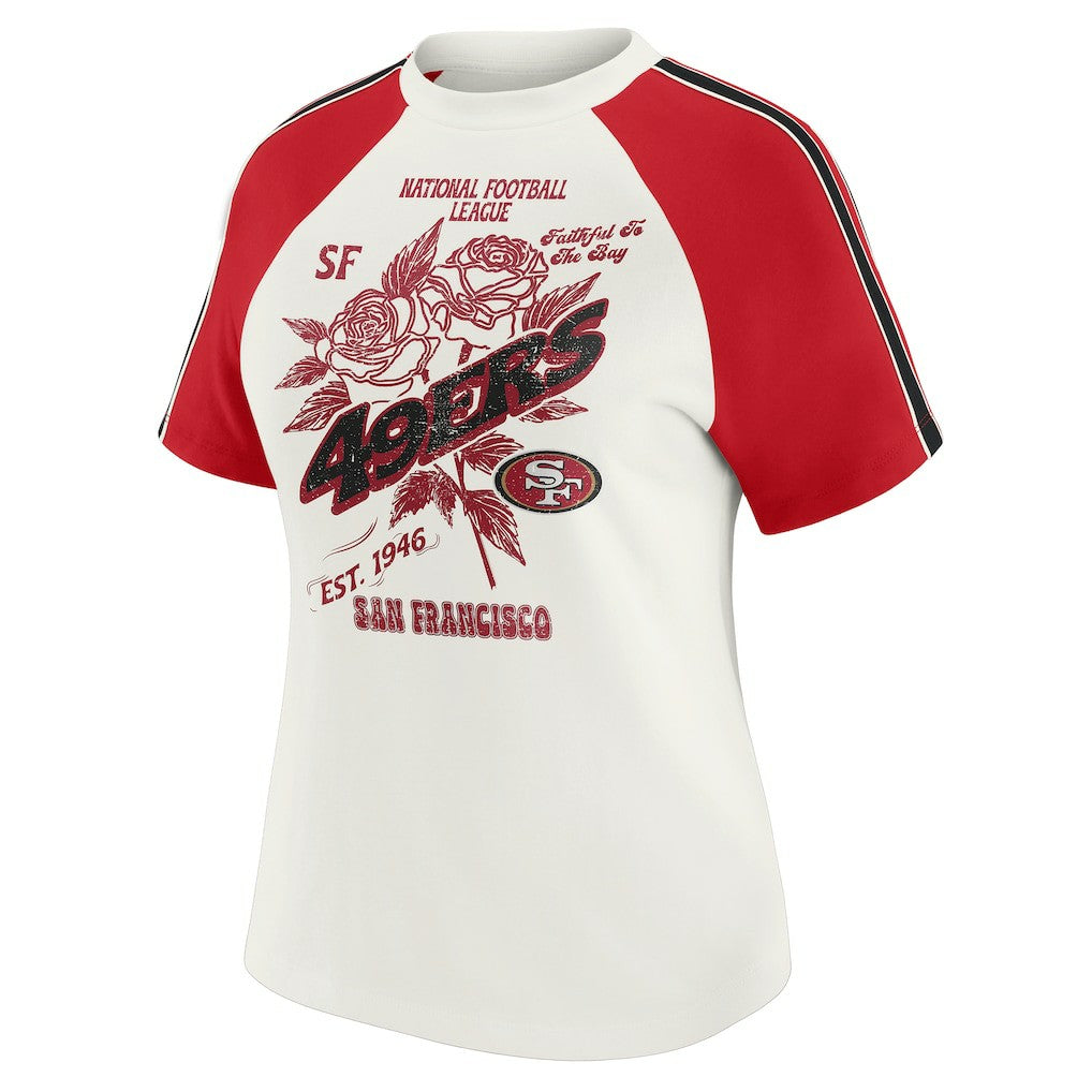 San Francisco 49ers WEAR by Erin Andrews Women's Sleeve Stripe Distressed Raglan T-Shirt - White sale