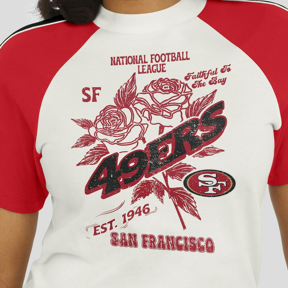 San Francisco 49ers WEAR by Erin Andrews Women's Sleeve Stripe Distressed Raglan T-Shirt - White sale