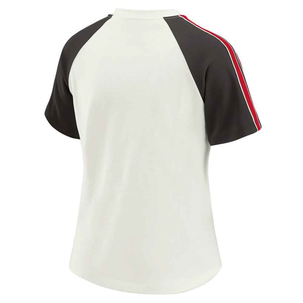 Tampa Bay Buccaneers WEAR by Erin Andrews Women's Sleeve Stripe Distressed Raglan T-Shirt - White discount