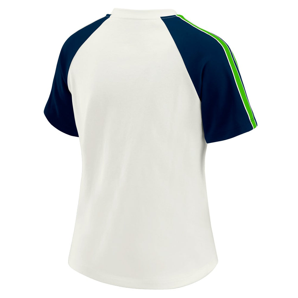 Seattle Seahawks WEAR by Erin Andrews Women's Sleeve Stripe Distressed Raglan T-Shirt - White on sale