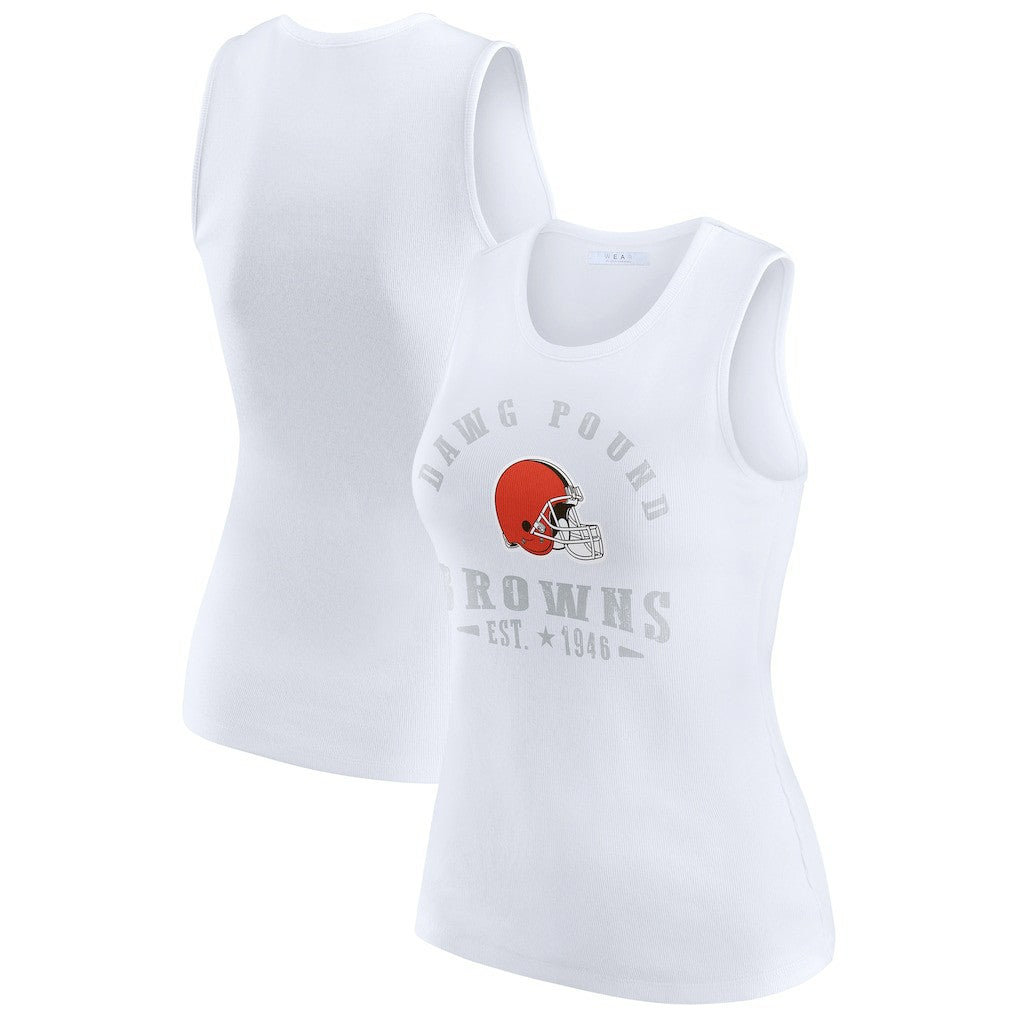 Cleveland Browns WEAR by Erin Andrews Women's Ribbed Graphic Tank Top - White on sale