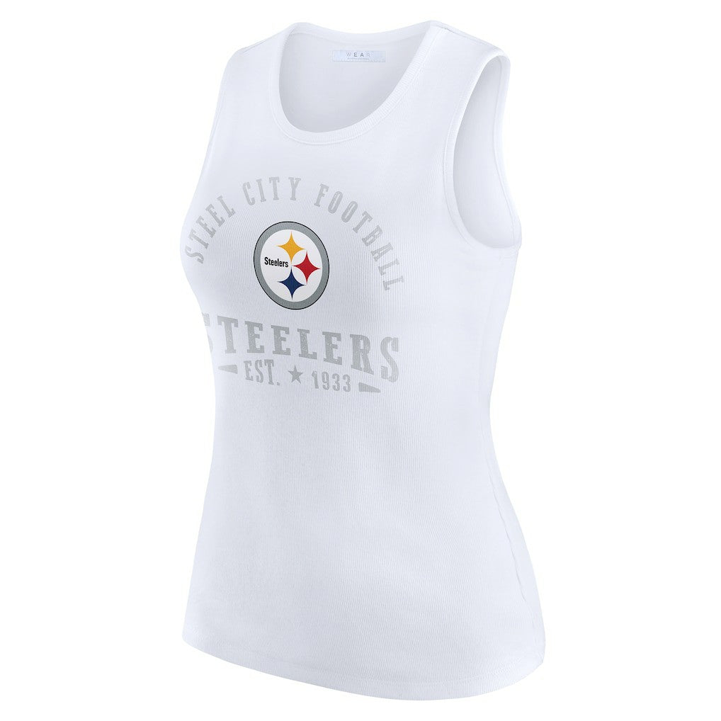 Pittsburgh Steelers WEAR by Erin Andrews Women's Ribbed Graphic Tank Top - White for sale