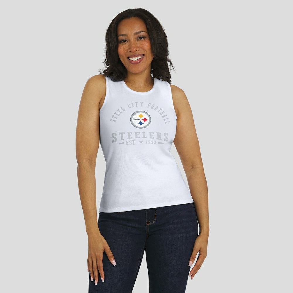 Pittsburgh Steelers WEAR by Erin Andrews Women's Ribbed Graphic Tank Top - White for sale