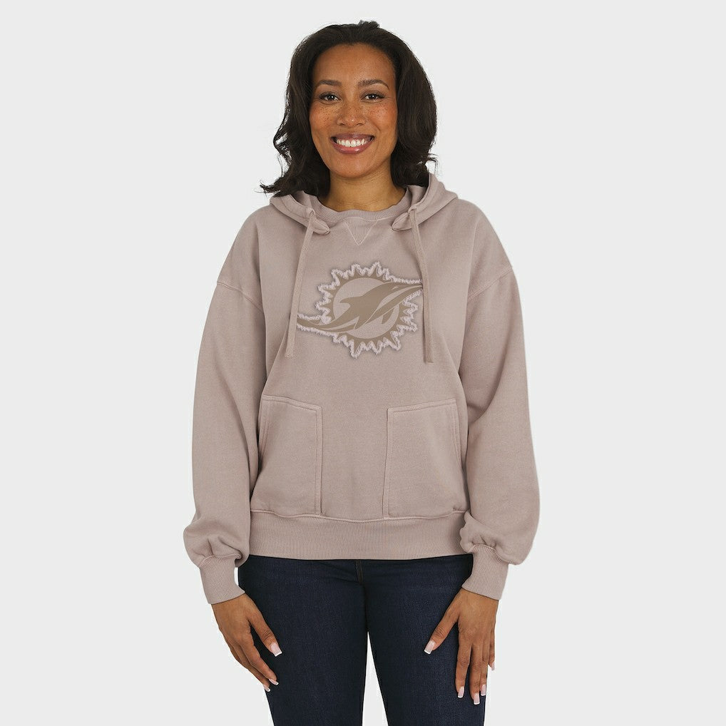 Miami Dolphins WEAR by Erin Andrews Women's Washed Pullover Crewdie - Tan for sale