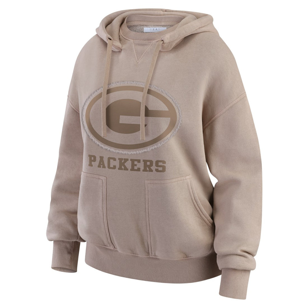 Green Bay Packers WEAR by Erin Andrews Women's Washed Pullover Crewdie - Tan for sale