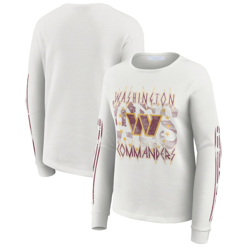 Washington Commanders WEAR by Erin Andrews Women's Graphic Waffle Long-Sleeve T-Shirt - White on sale