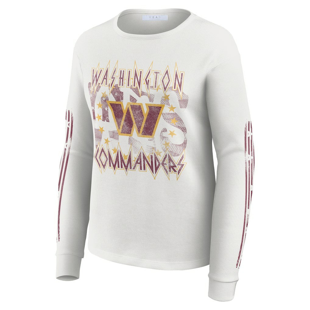 Washington Commanders WEAR by Erin Andrews Women's Graphic Waffle Long-Sleeve T-Shirt - White on sale