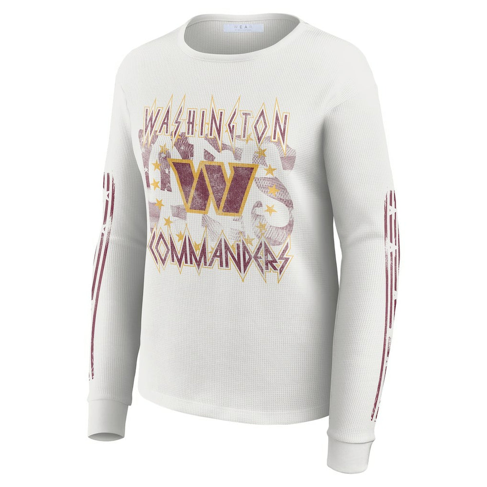 Washington Commanders WEAR by Erin Andrews Women's Graphic Waffle Long-Sleeve T-Shirt - White on sale