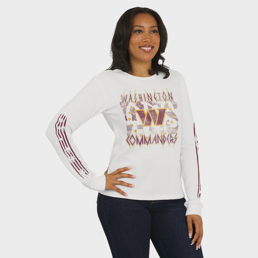 Washington Commanders WEAR by Erin Andrews Women's Graphic Waffle Long-Sleeve T-Shirt - White on sale