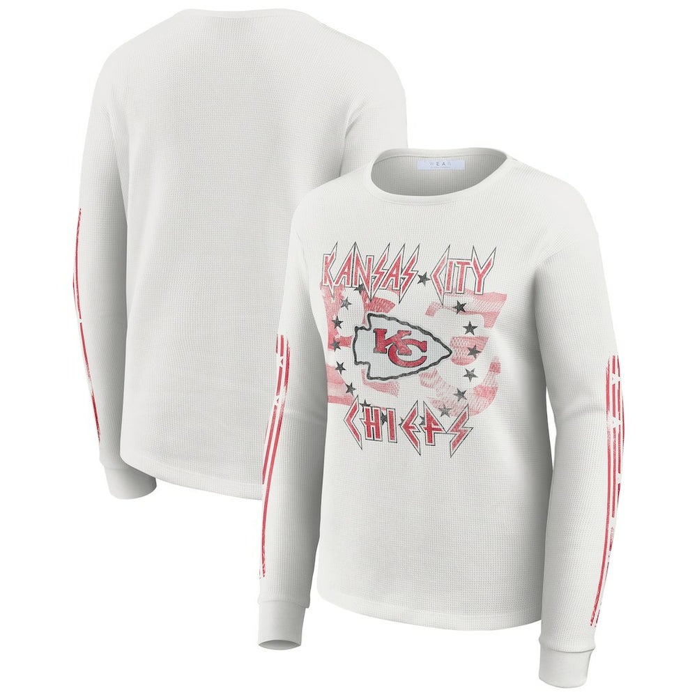 Kansas City Chiefs WEAR by Erin Andrews Women's Graphic Waffle Long-Sleeve T-Shirt - White for sale