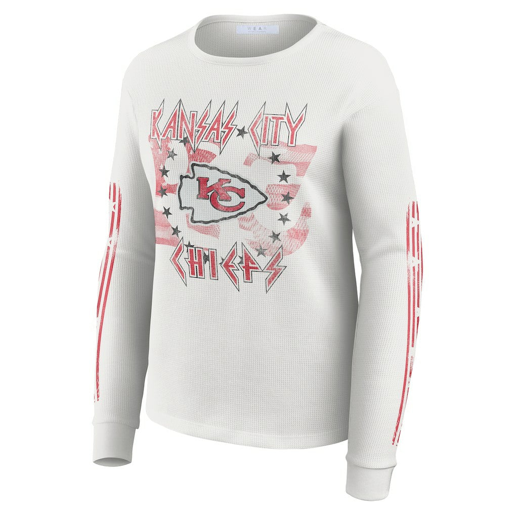 Kansas City Chiefs WEAR by Erin Andrews Women's Graphic Waffle Long-Sleeve T-Shirt - White for sale
