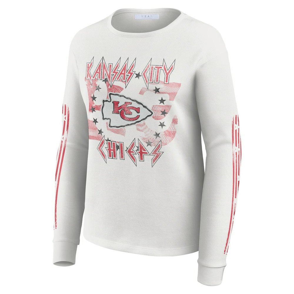 Kansas City Chiefs WEAR by Erin Andrews Women's Graphic Waffle Long-Sleeve T-Shirt - White for sale