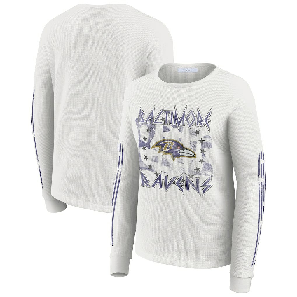 Baltimore Ravens WEAR by Erin Andrews Women's Graphic Waffle Long-Sleeve T-Shirt - White discount