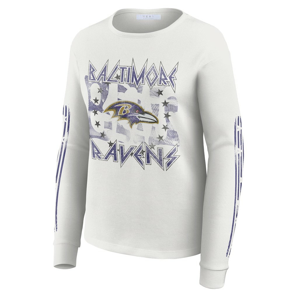 Baltimore Ravens WEAR by Erin Andrews Women's Graphic Waffle Long-Sleeve T-Shirt - White discount
