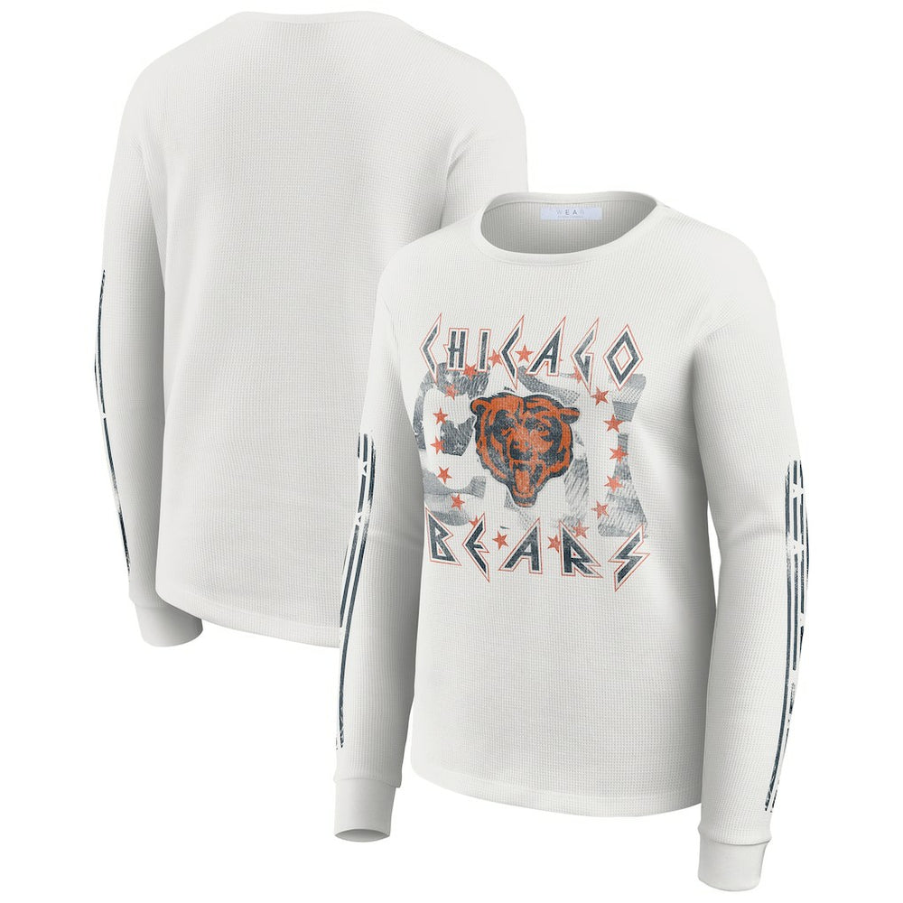 Chicago Bears WEAR by Erin Andrews Women's Graphic Waffle Long-Sleeve T-Shirt - White sale