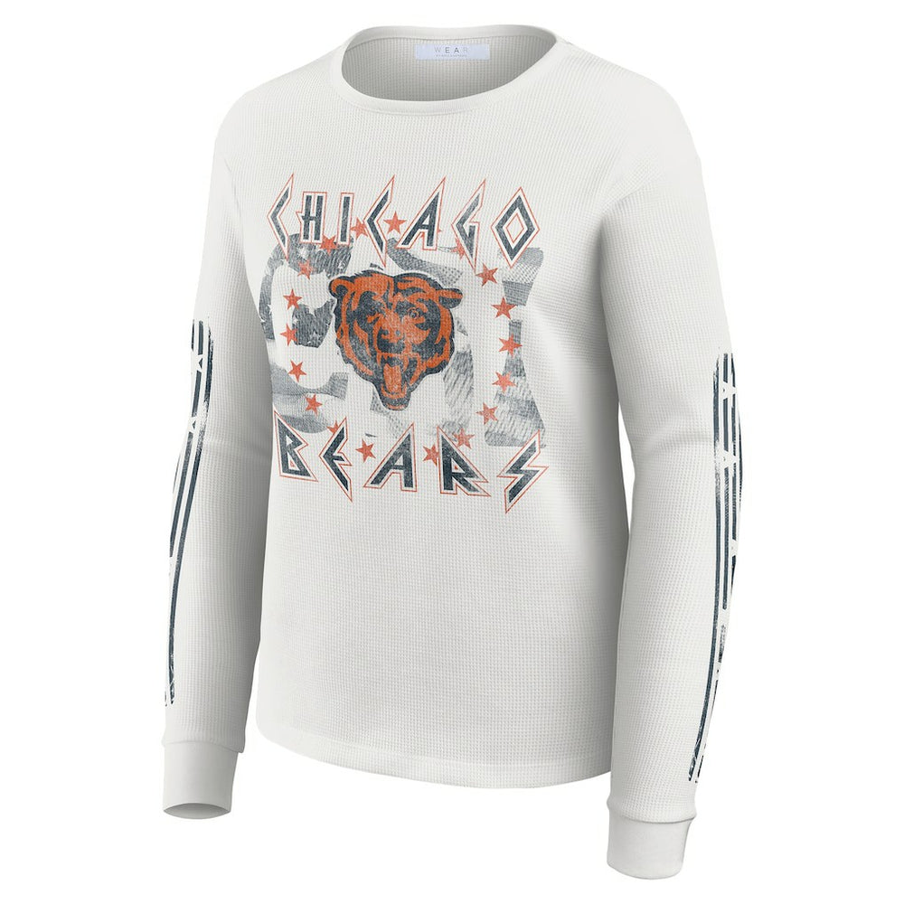 Chicago Bears WEAR by Erin Andrews Women's Graphic Waffle Long-Sleeve T-Shirt - White sale