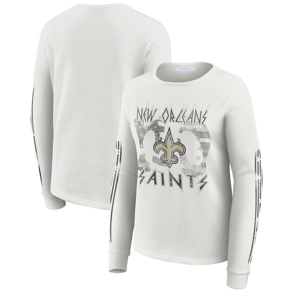 New Orleans Saints WEAR by Erin Andrews Women's Graphic Waffle Long-Sleeve T-Shirt - White cheap