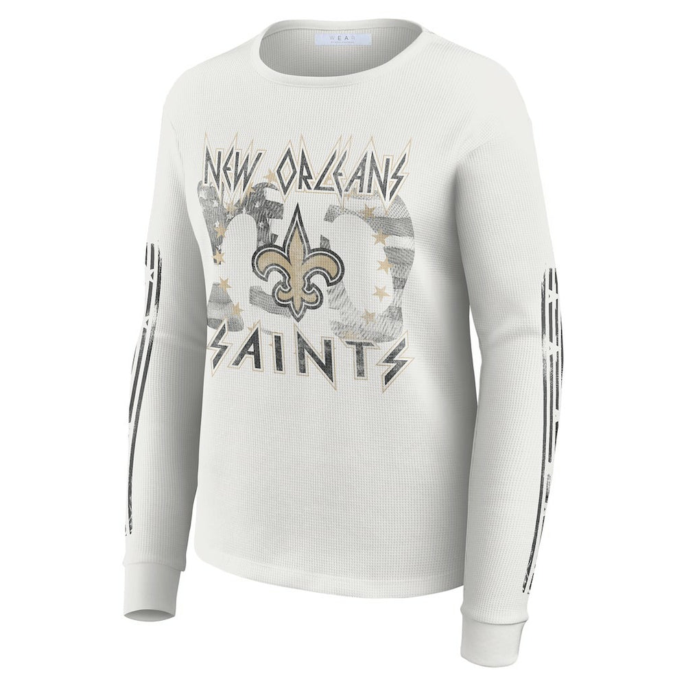 New Orleans Saints WEAR by Erin Andrews Women's Graphic Waffle Long-Sleeve T-Shirt - White cheap