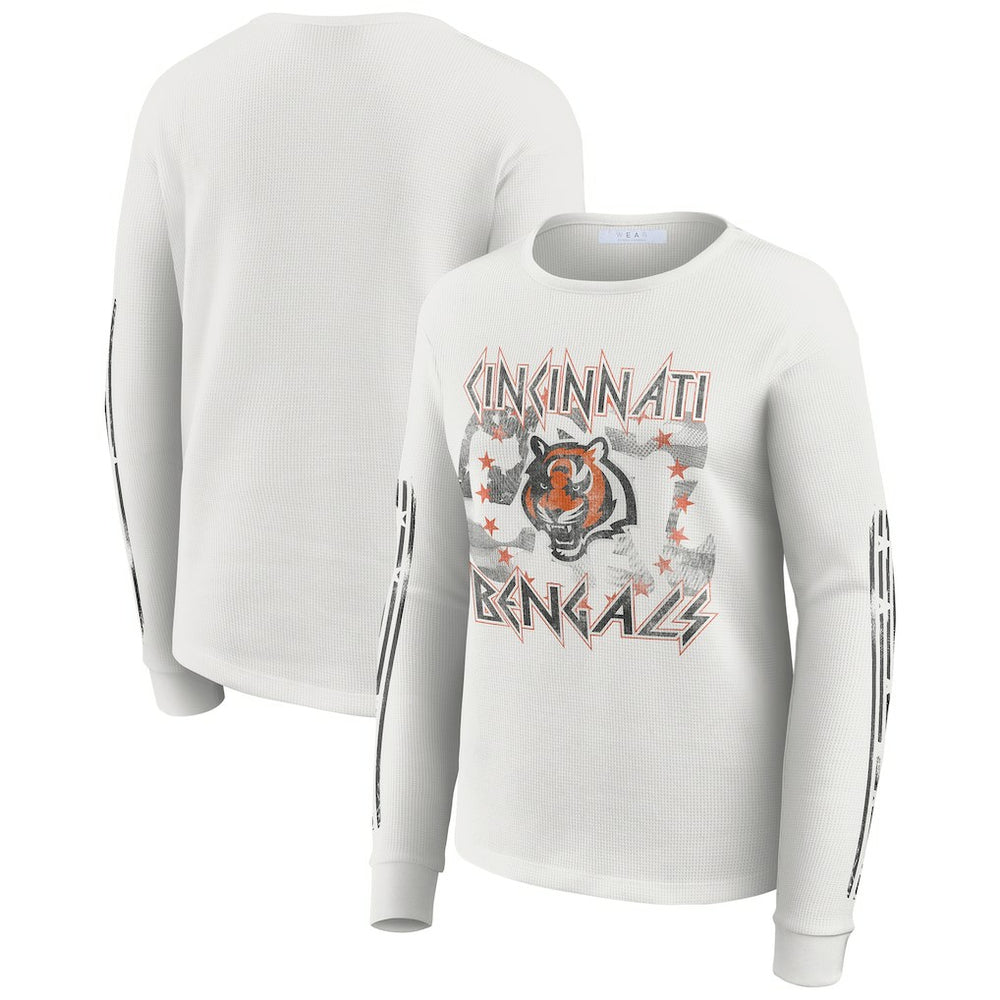 Cincinnati Bengals WEAR by Erin Andrews Women's Graphic Waffle Long-Sleeve T-Shirt - White on sale