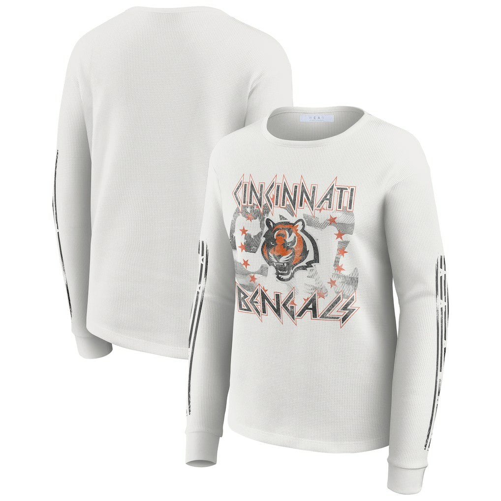 Cincinnati Bengals WEAR by Erin Andrews Women's Graphic Waffle Long-Sleeve T-Shirt - White on sale