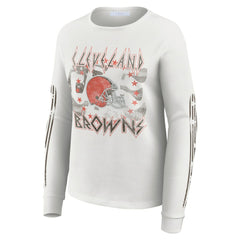 Cleveland Browns WEAR by Erin Andrews Women's Graphic Waffle Long-Sleeve T-Shirt - White for sale