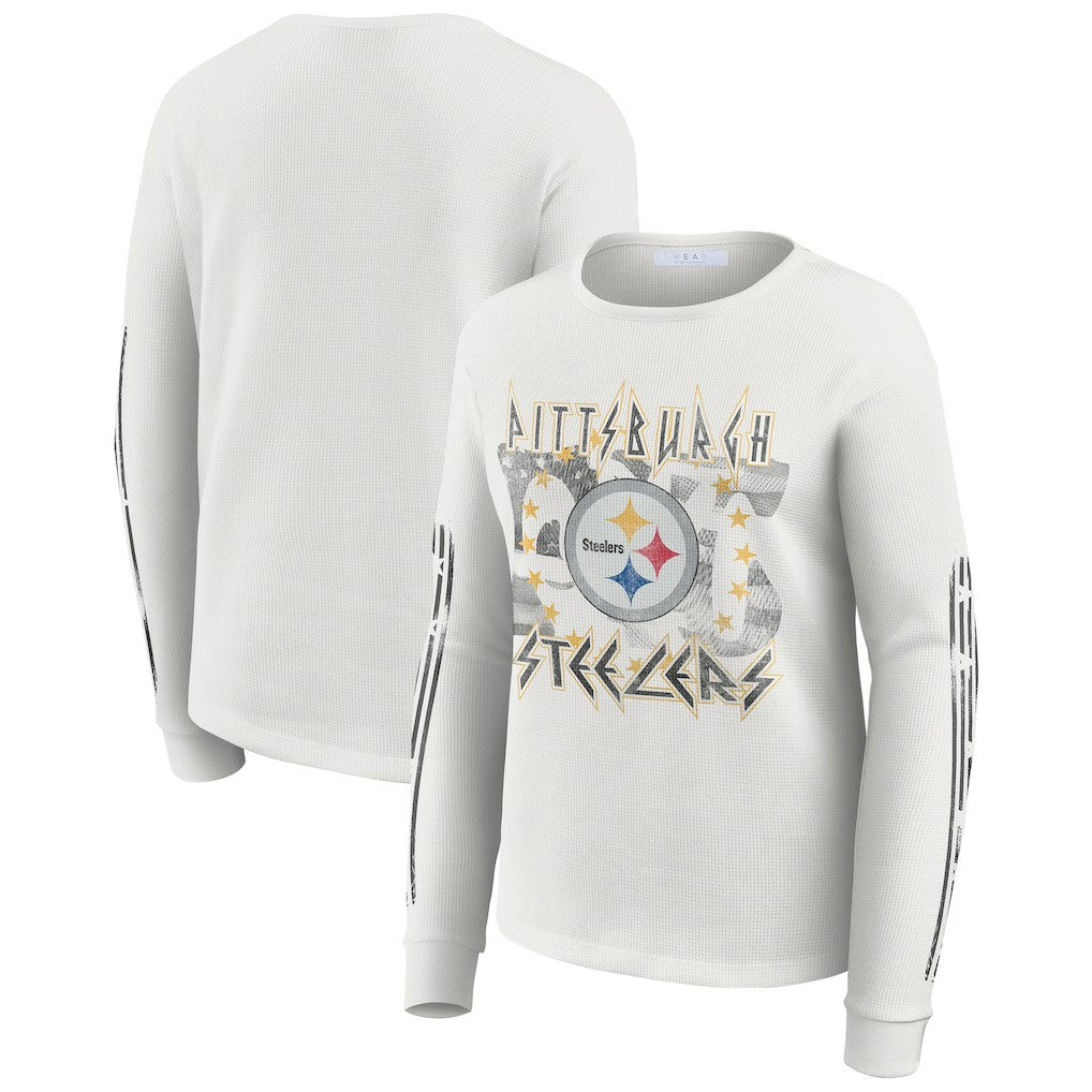 Pittsburgh Steelers WEAR by Erin Andrews Women's Graphic Waffle Long-Sleeve T-Shirt - White online