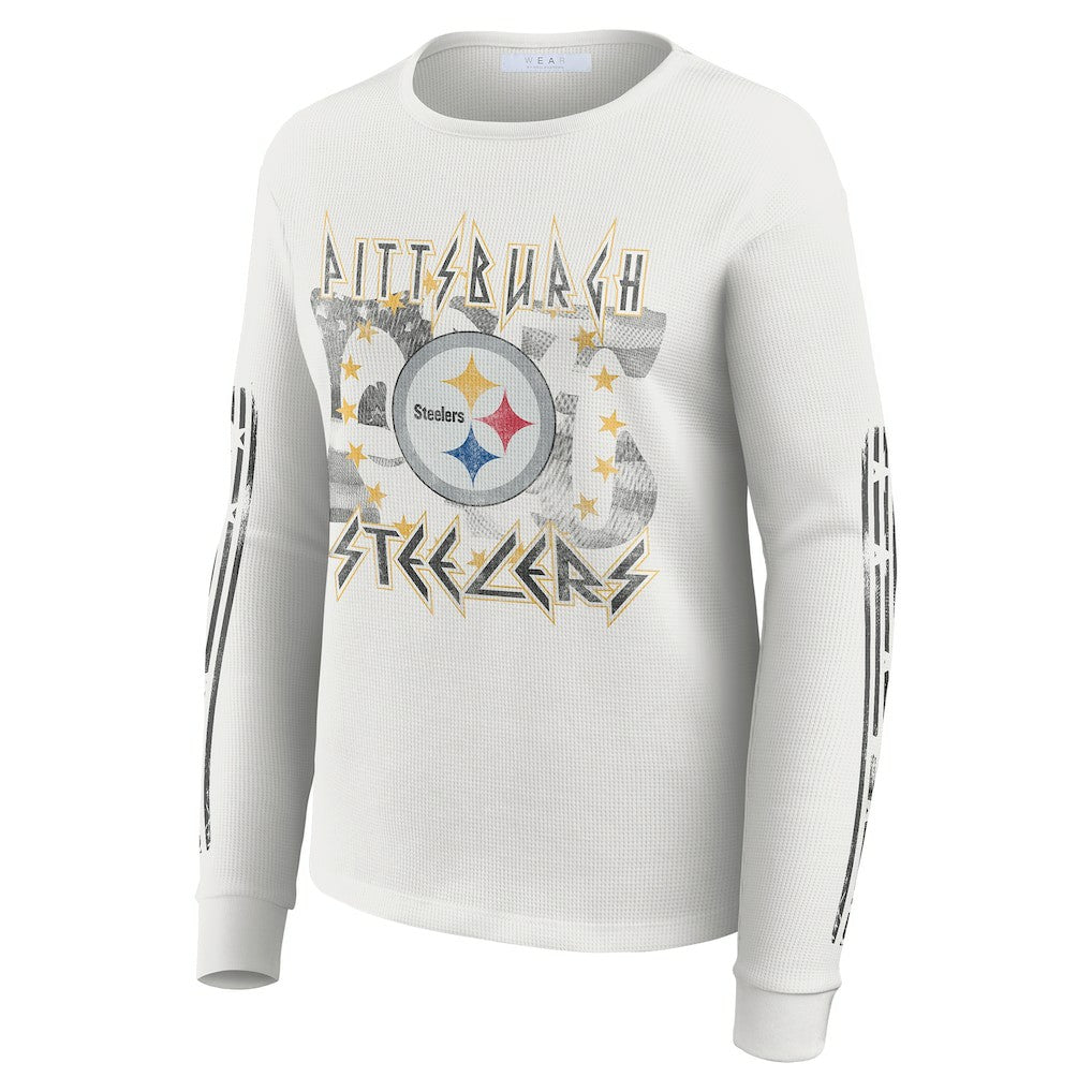Pittsburgh Steelers WEAR by Erin Andrews Women's Graphic Waffle Long-Sleeve T-Shirt - White online