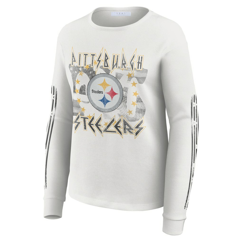 Pittsburgh Steelers WEAR by Erin Andrews Women's Graphic Waffle Long-Sleeve T-Shirt - White online