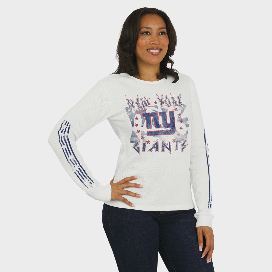 New York Giants WEAR by Erin Andrews Women's Graphic Waffle Long-Sleeve T-Shirt - White discount