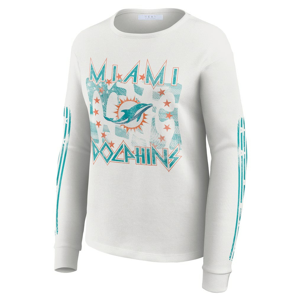 Miami Dolphins WEAR by Erin Andrews Women's Graphic Waffle Long-Sleeve T-Shirt - White outlet