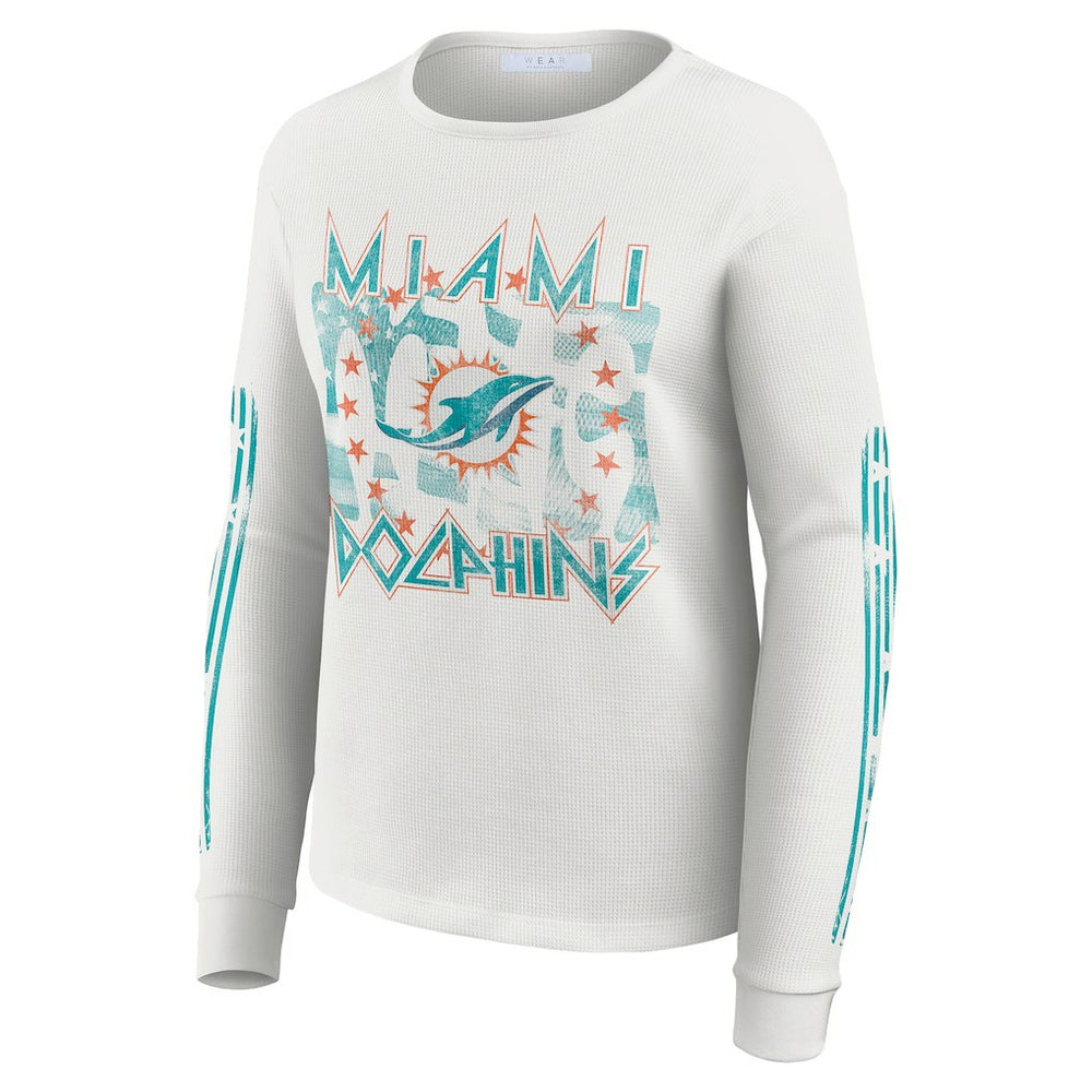 Miami Dolphins WEAR by Erin Andrews Women's Graphic Waffle Long-Sleeve T-Shirt - White outlet