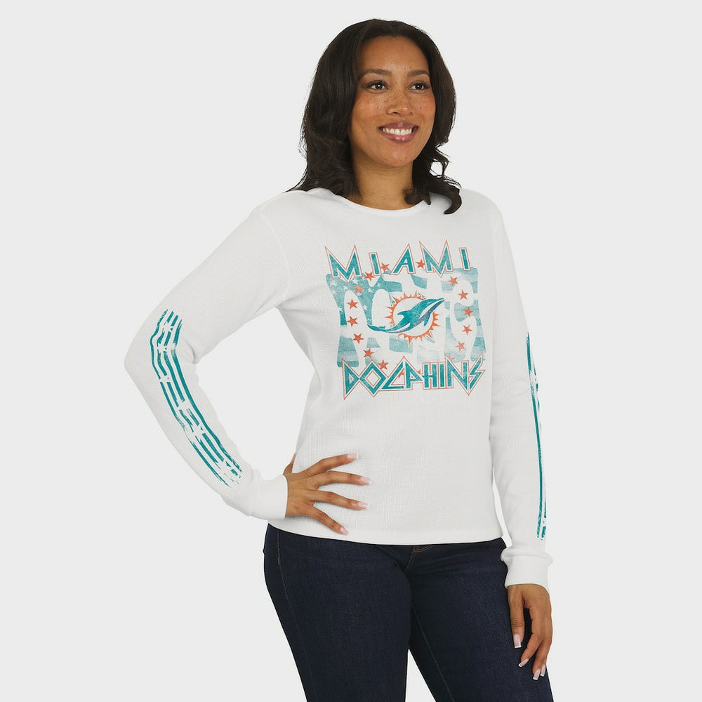 Miami Dolphins WEAR by Erin Andrews Women's Graphic Waffle Long-Sleeve T-Shirt - White outlet