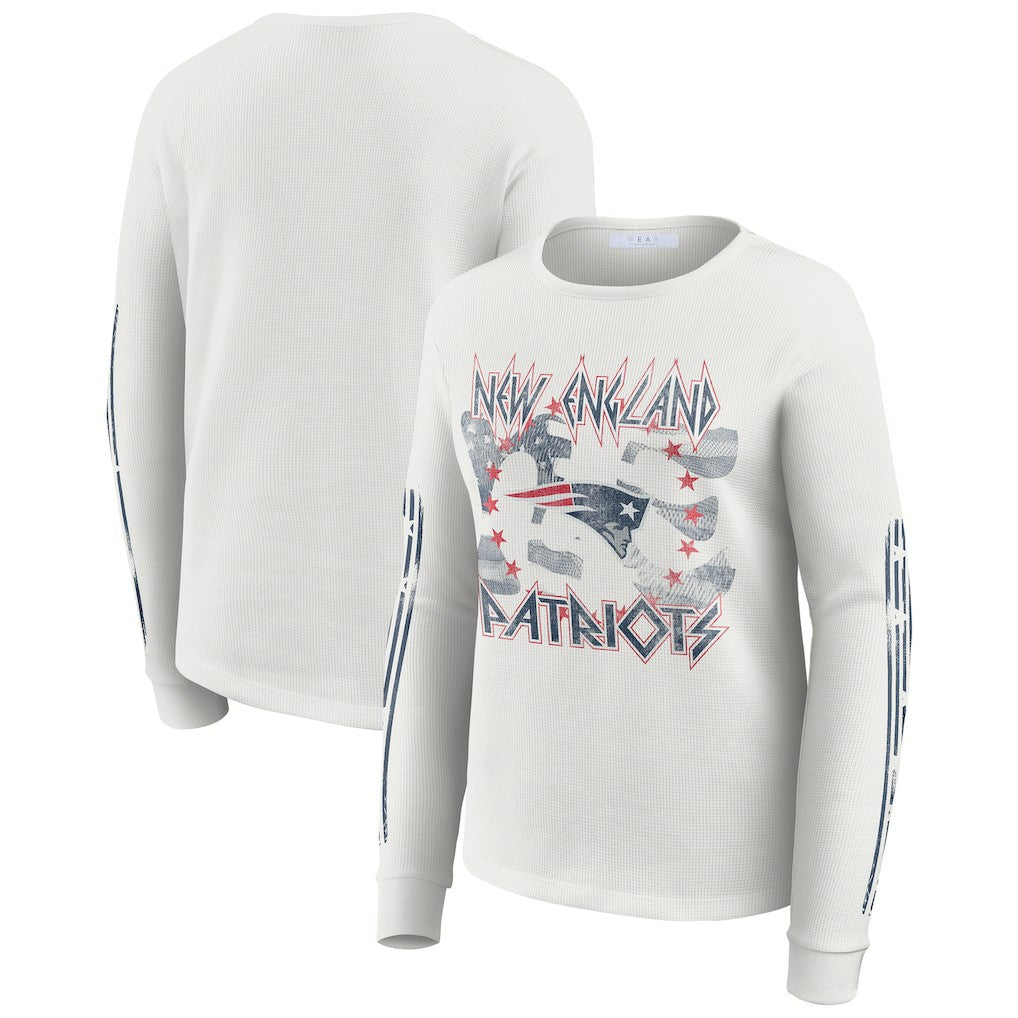 New England Patriots WEAR by Erin Andrews Women's Graphic Waffle Long-Sleeve T-Shirt - White outlet