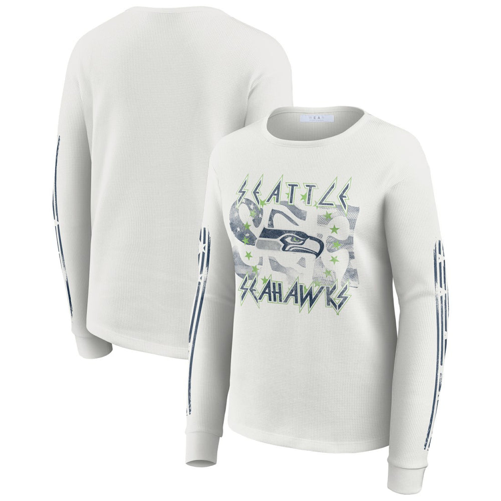 Seattle Seahawks WEAR by Erin Andrews Women's Graphic Waffle Long-Sleeve T-Shirt - White cheap