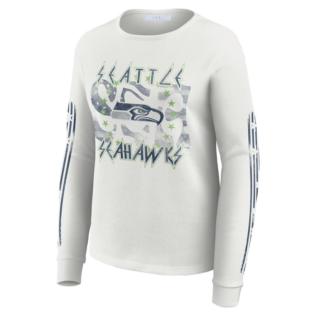 Seattle Seahawks WEAR by Erin Andrews Women's Graphic Waffle Long-Sleeve T-Shirt - White cheap