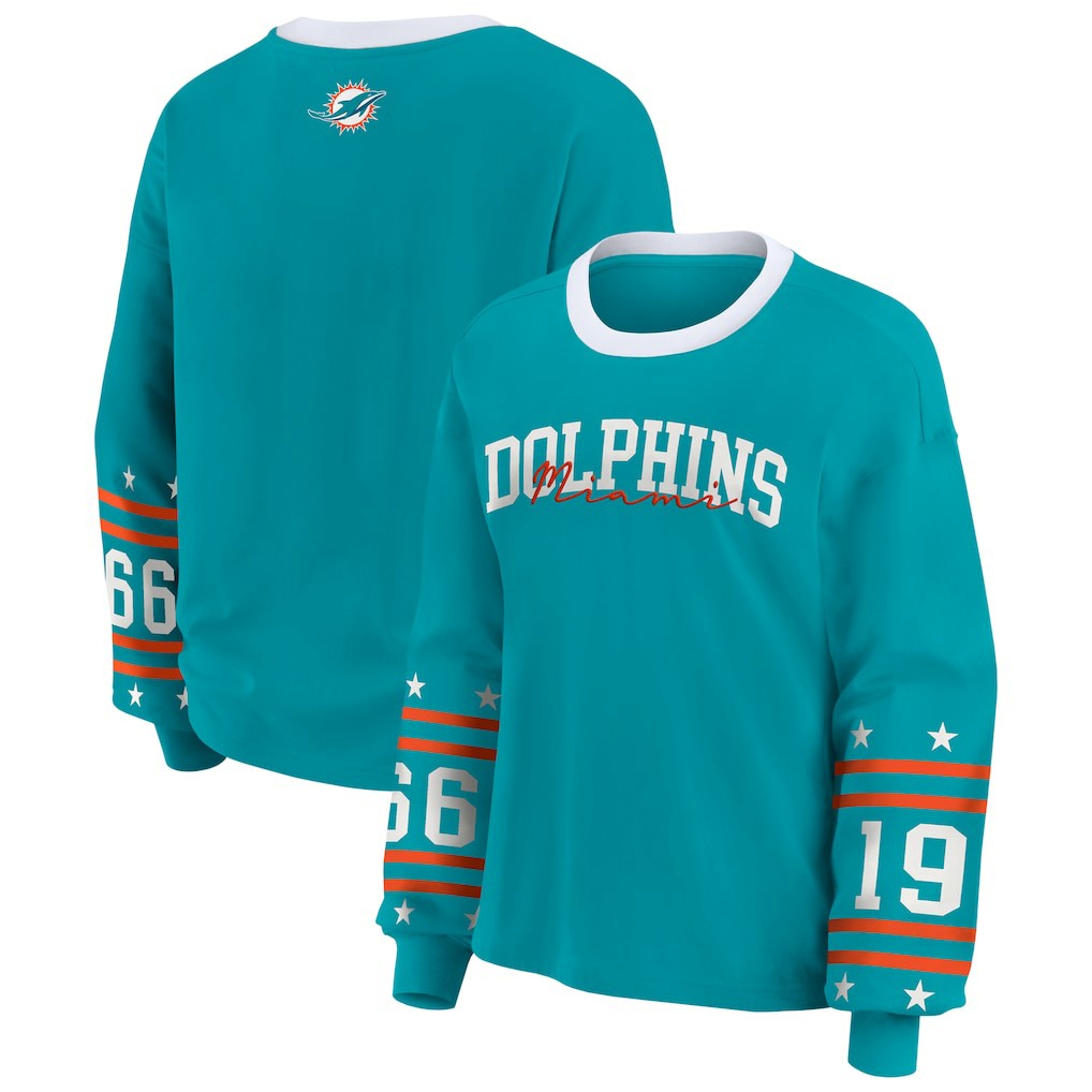 Miami Dolphins WEAR by Erin Andrews Women's Sport Long-Sleeve T-Shirt - Aqua discount
