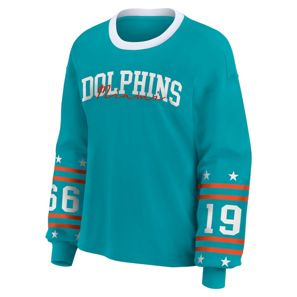 Miami Dolphins WEAR by Erin Andrews Women's Sport Long-Sleeve T-Shirt - Aqua discount