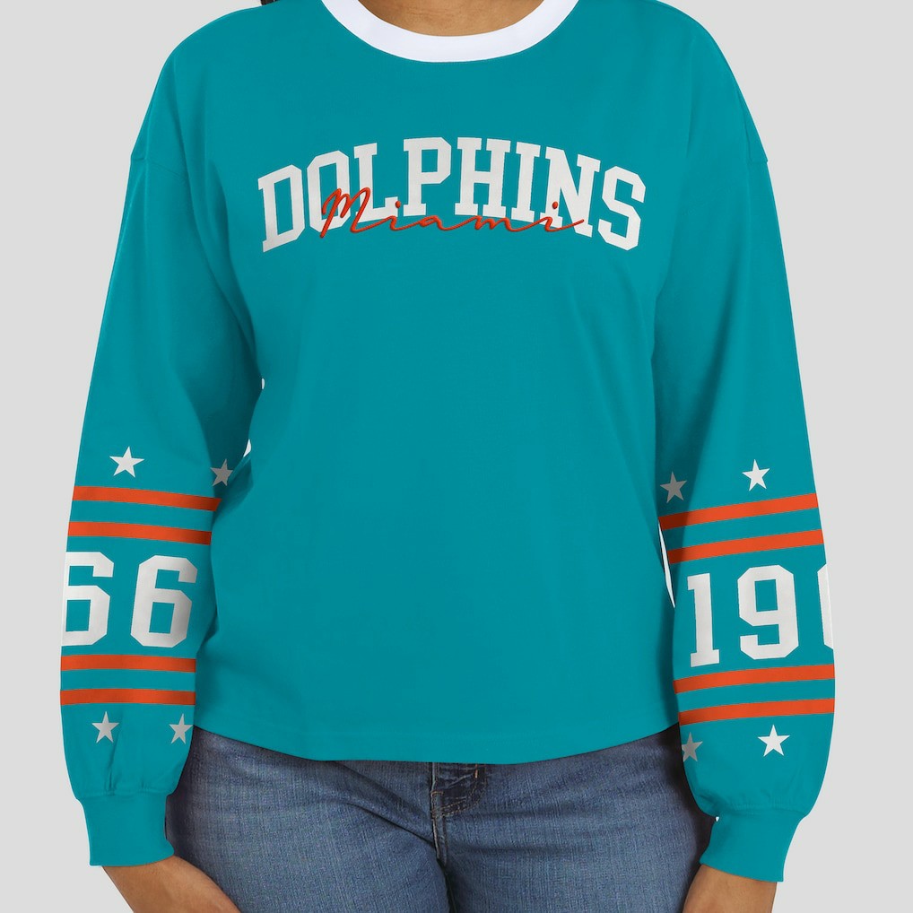 Miami Dolphins WEAR by Erin Andrews Women's Sport Long-Sleeve T-Shirt - Aqua discount