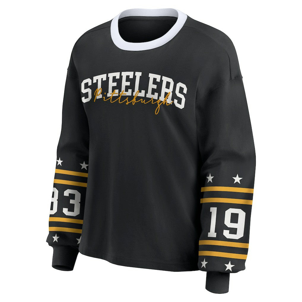 Pittsburgh Steelers WEAR by Erin Andrews Women's Sport Long-Sleeve T-Shirt - Black on sale