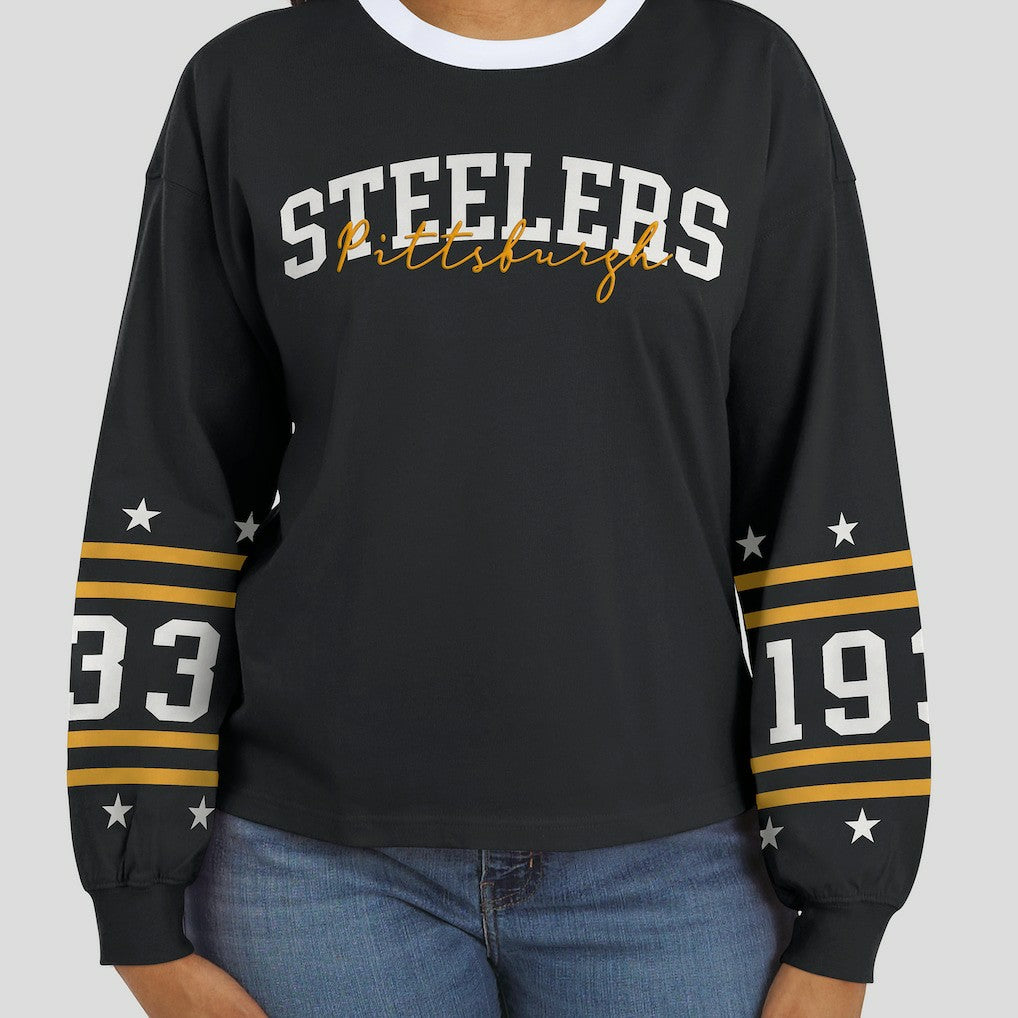 Pittsburgh Steelers WEAR by Erin Andrews Women's Sport Long-Sleeve T-Shirt - Black on sale