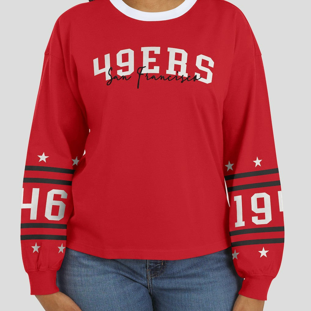 San Francisco 49ers WEAR by Erin Andrews Women's Sport Long-Sleeve T-Shirt - Scarlet discount